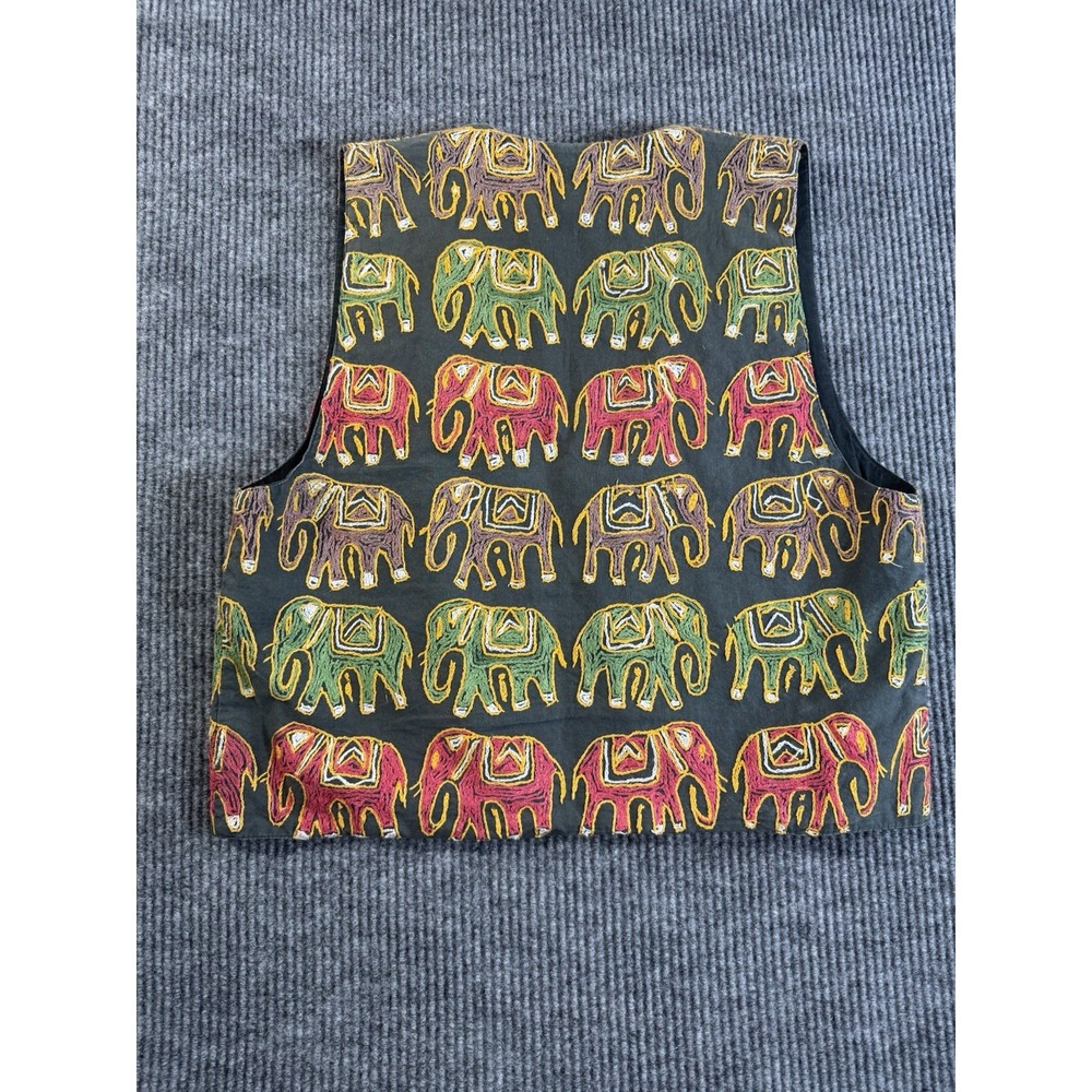 SOHO COMPAGNIE Black Multicolor Elephant Embroidered Vest Size M - Picture 6 of 8